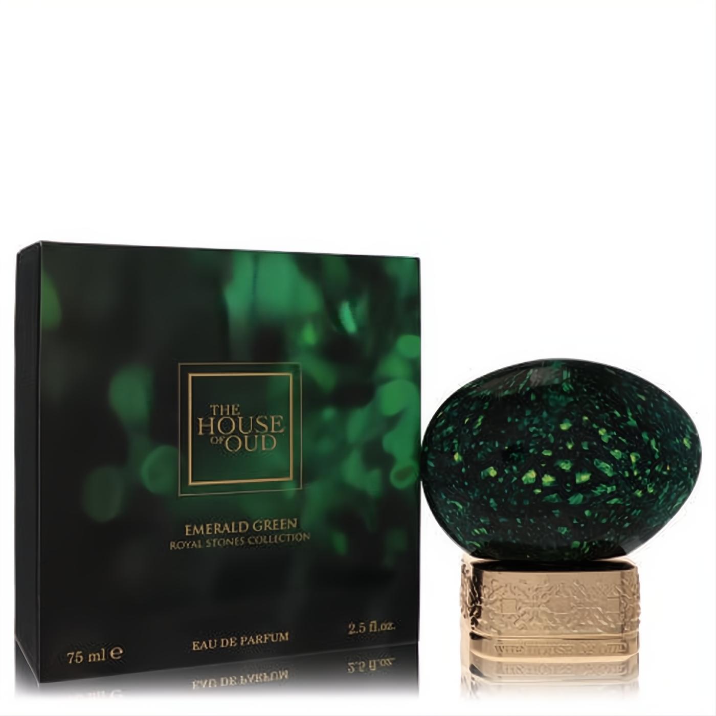 The House Of Oud Emerald Green unisex EDP. Stunning 2.5 oz speckled green bottle with ornate gold base and elegant box.