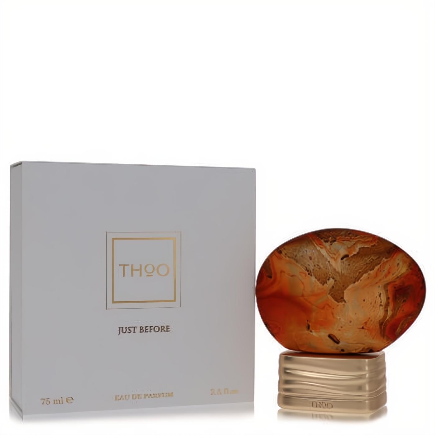 Captivating The House of Oud Just Before 2.5 oz perfume. Unique reddish-orange geode bottle, luxurious gold base, and elegant white box.**