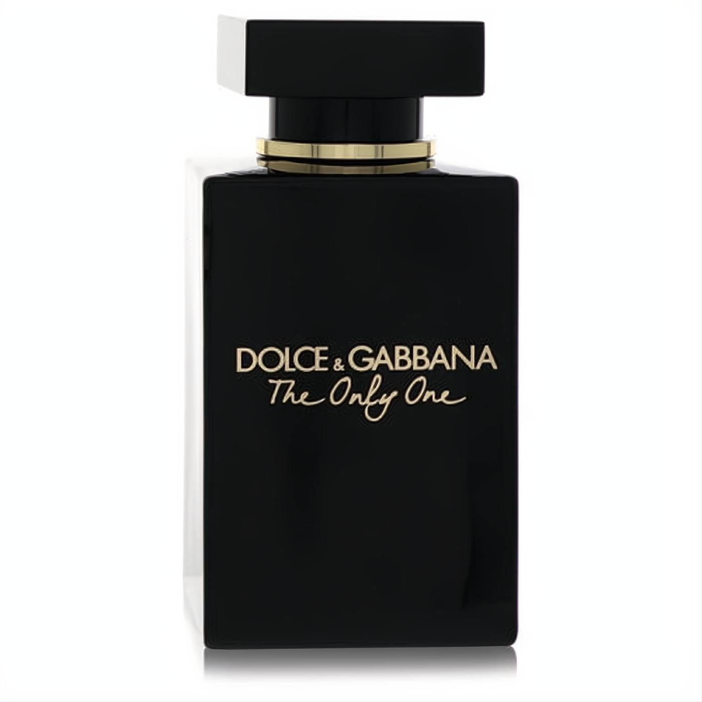 Elegant Dolce & Gabbana The Only One Intense women's EDP. Sleek black bottle with gold branding and square black cap.