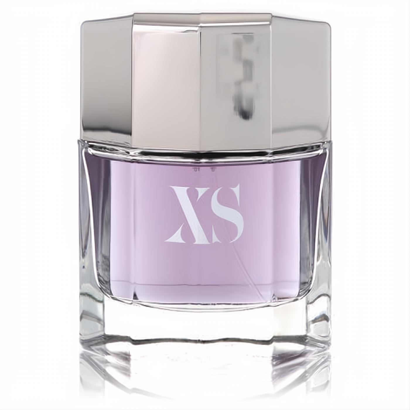 Experience Paco Rabanne XS men's EDT tester. Elegant 3.4 oz clear glass bottle with captivating lavender fragrance and sleek silver cap.