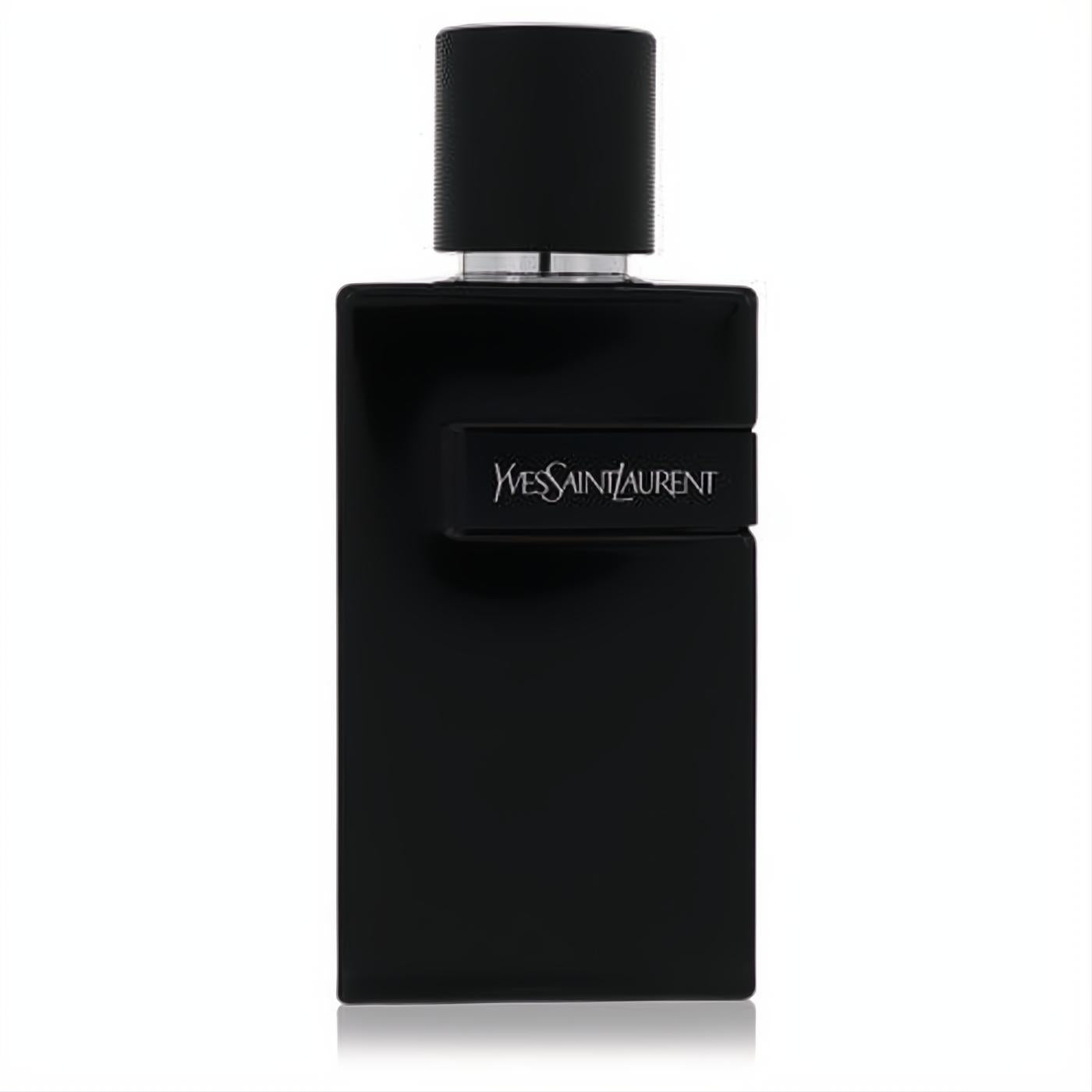 Experience YSL Y Le Parfum men's fragrance: a sleek 3.3 oz matte black bottle with silver accents and prominent white logo.