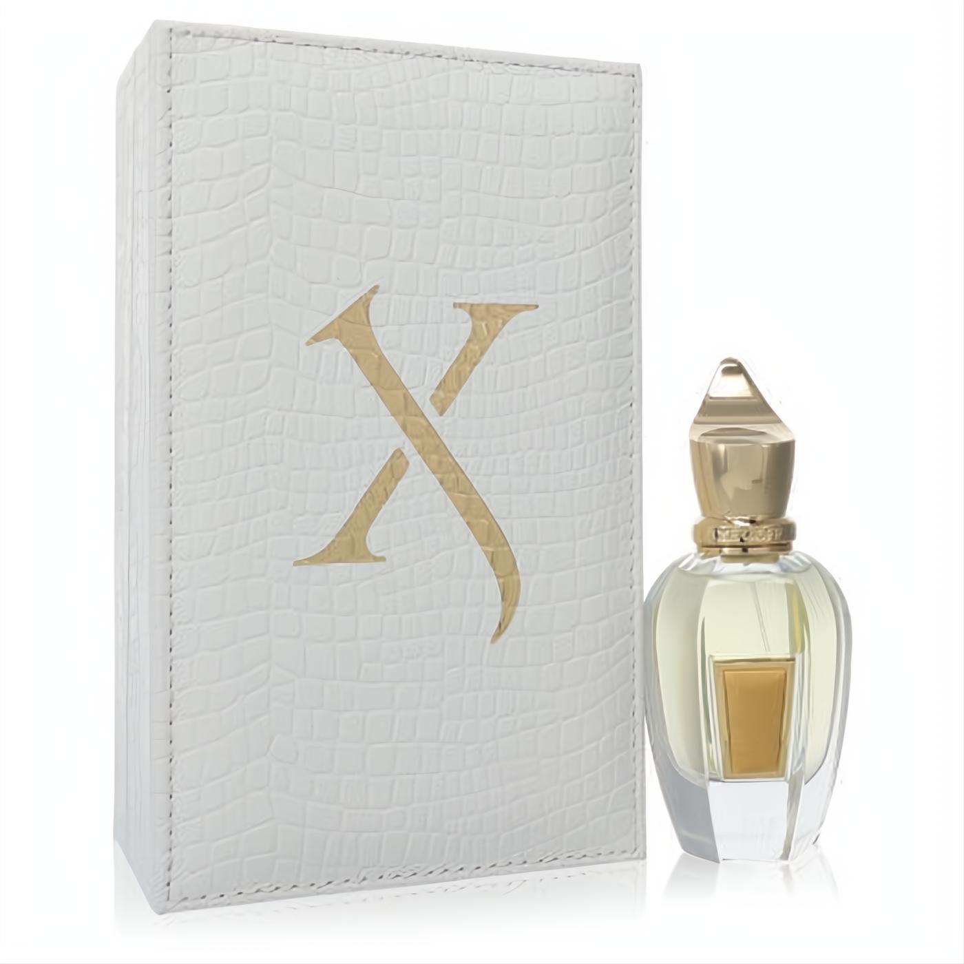 Xerjoff Elle 1.7 oz EDP: elegant faceted bottle with gold cap, next to its luxurious white croc-embossed box featuring a gold X.