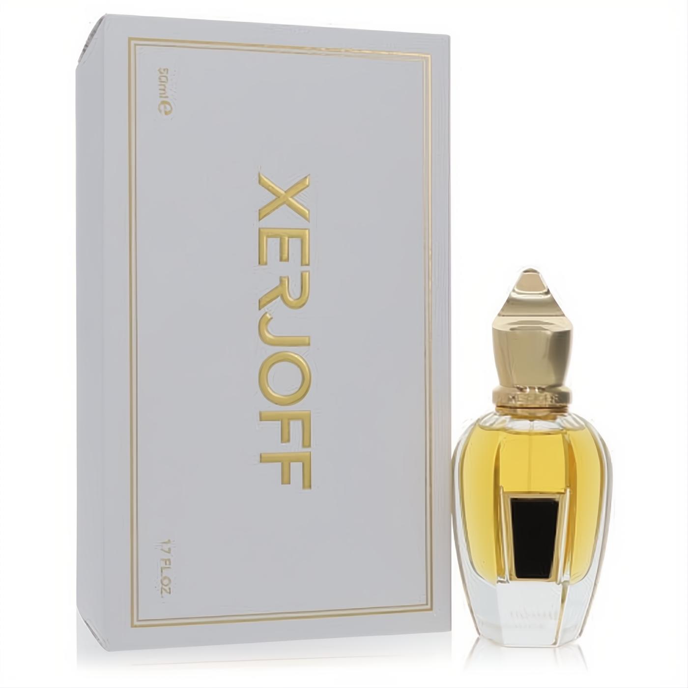 Luxurious Xerjoff 17/17 Stone Label Homme 1.7 oz EDP in an ornate clear glass bottle with a sculpted gold cap and elegant white & gold box.