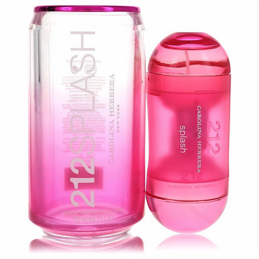 Chic 212 Splash by Carolina Herrera Eau De Toilette spray, featuring a unique pink can-shaped bottle and a sleek oval companion.
