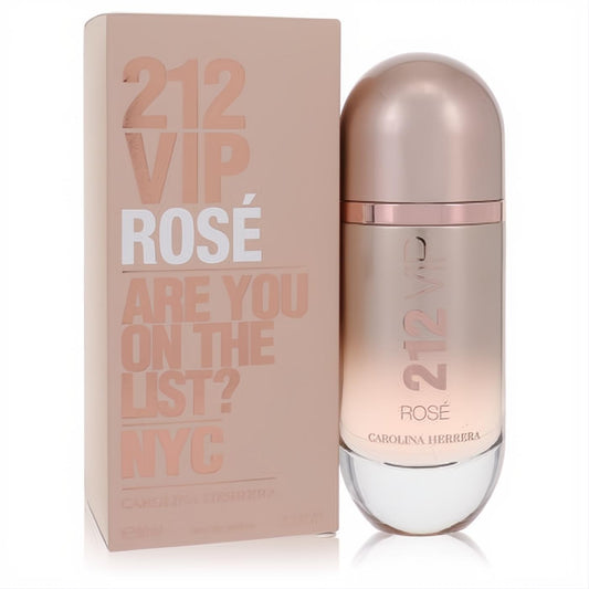 Luxury Carolina Herrera 212 VIP Rosé 2.7 oz women's perfume. Rose gold spray bottle, clear base, with a stylish blush pink box.