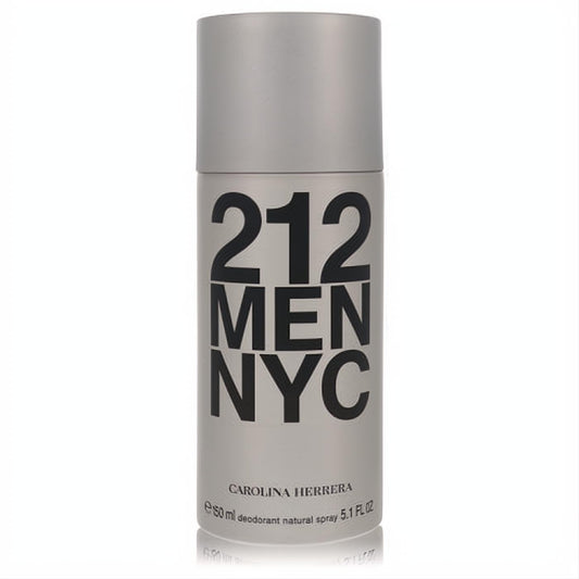 Sleek silver metallic Carolina Herrera 212 Men NYC deodorant spray, 5.1 fl oz, for a refreshing men's fragrance.