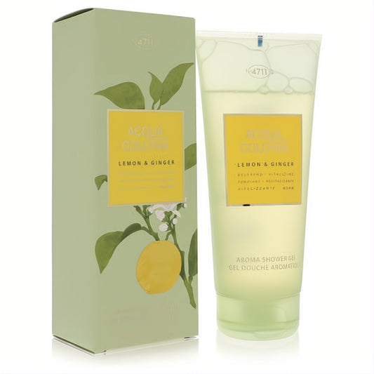 Invigorating 4711 Acqua Colonia Lemon & Ginger 6.8 oz shower gel. Elegant light green box with lemon art, clear tube.