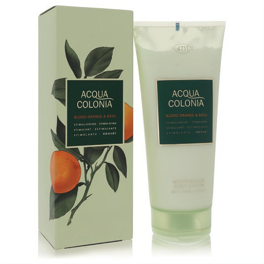 Invigorating 4711 Acqua Colonia Blood Orange & Basil 6.8 oz body lotion. Light green tube & box with a vibrant blood orange illustration.