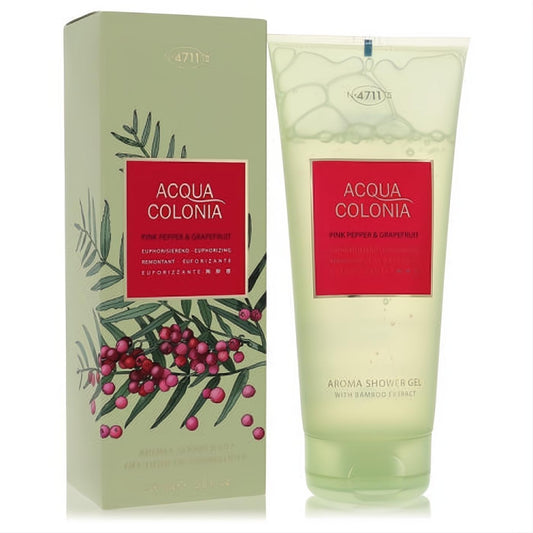 Refreshing 4711 Acqua Colonia Pink Pepper & Grapefruit Aroma Shower Gel with Bamboo Extract. Clear green tube & botanical box.