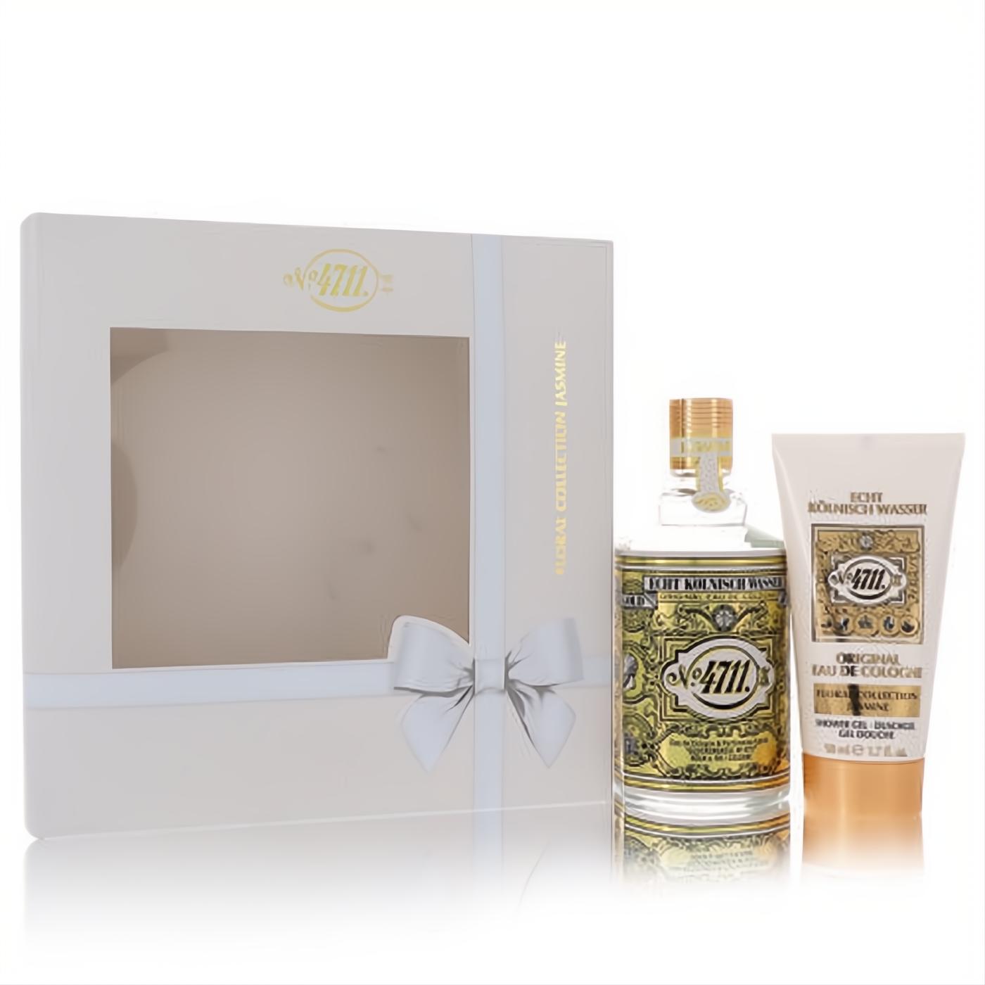 Elegant 4711 Floral Collection Jasmine gift set: 3.4 oz cologne spray, 1.7 oz shower gel, in a white box with silver ribbon.