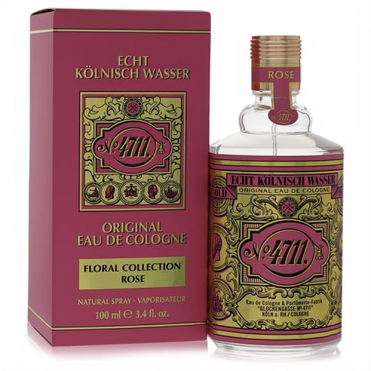 Indulge in 4711 Floral Collection Rose 3.4 oz unisex cologne. Clear bottle with a stunning pink & gold label, alongside its elegant matching box.