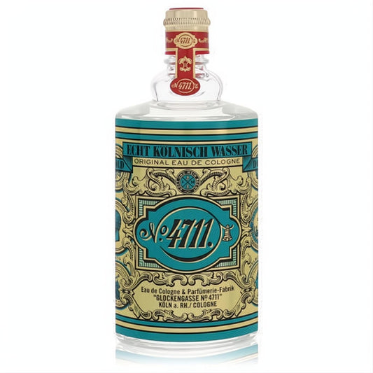 4711 Eau De Cologne 5.1 oz in a clear glass bottle, featuring its iconic teal and gold vintage label and red cap.