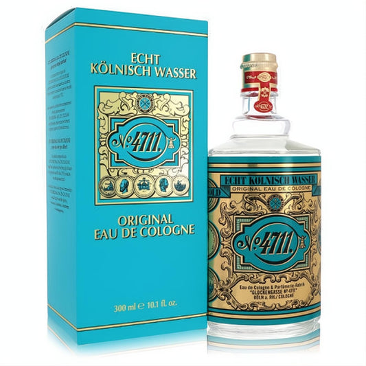 Classic 4711 Unisex Eau De Cologne 10 oz in an elegant glass bottle with gold label and matching turquoise box.