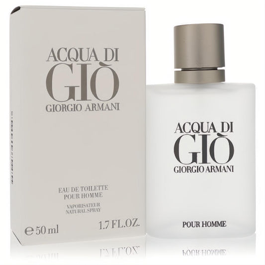 Acqua Di Gio by Giorgio Armani 1.7 oz men's Eau De Toilette. Iconic frosted glass bottle and sleek grey box.