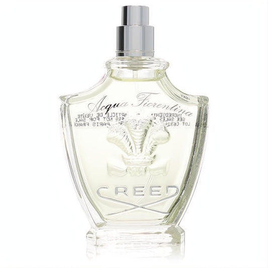 Creed Acqua Fiorentina 2.5 oz Eau De Parfum tester. Elegant clear shield bottle, pale liquid, silver cap, and iconic crest.