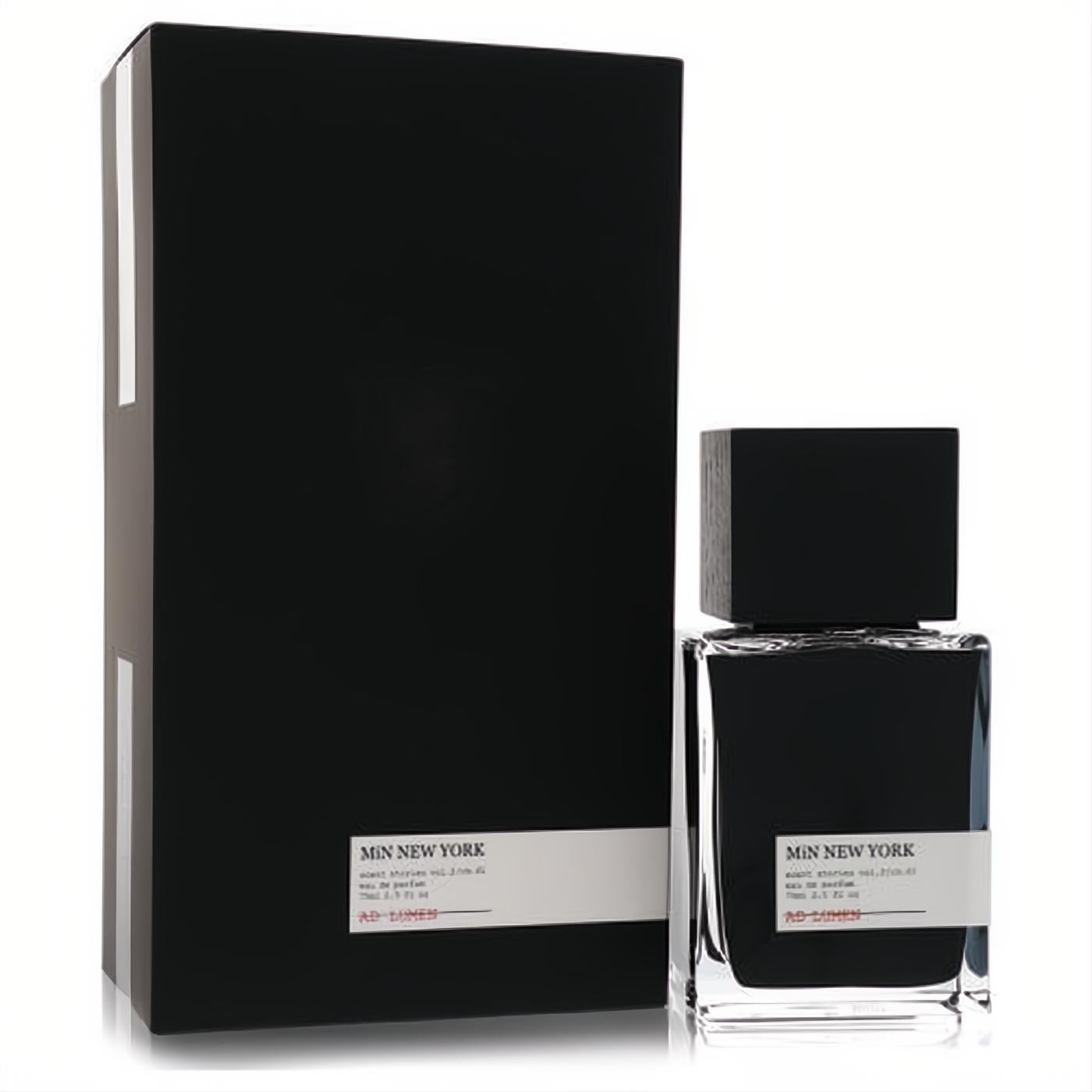 Elegant Min New York Ad Lumen 2.5 oz unisex Eau de Parfum. Clear glass bottle, black liquid, and minimalist black box.