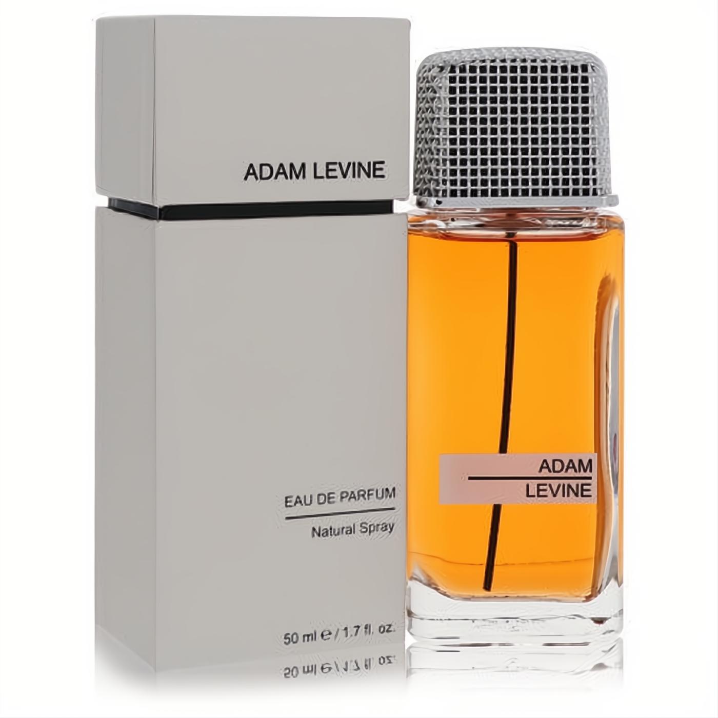 Adam Levine 1.7 oz women's Eau De Parfum. Clear bottle with warm amber liquid, unique silver mesh cap, and elegant grey box.