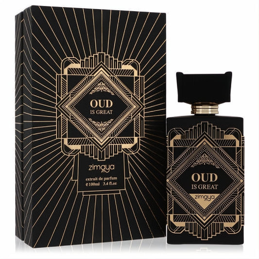 Elegant Zimaya Oud Is Great 3.4 oz unisex EDP. Black bottle & box with stunning gold Art Deco design.
