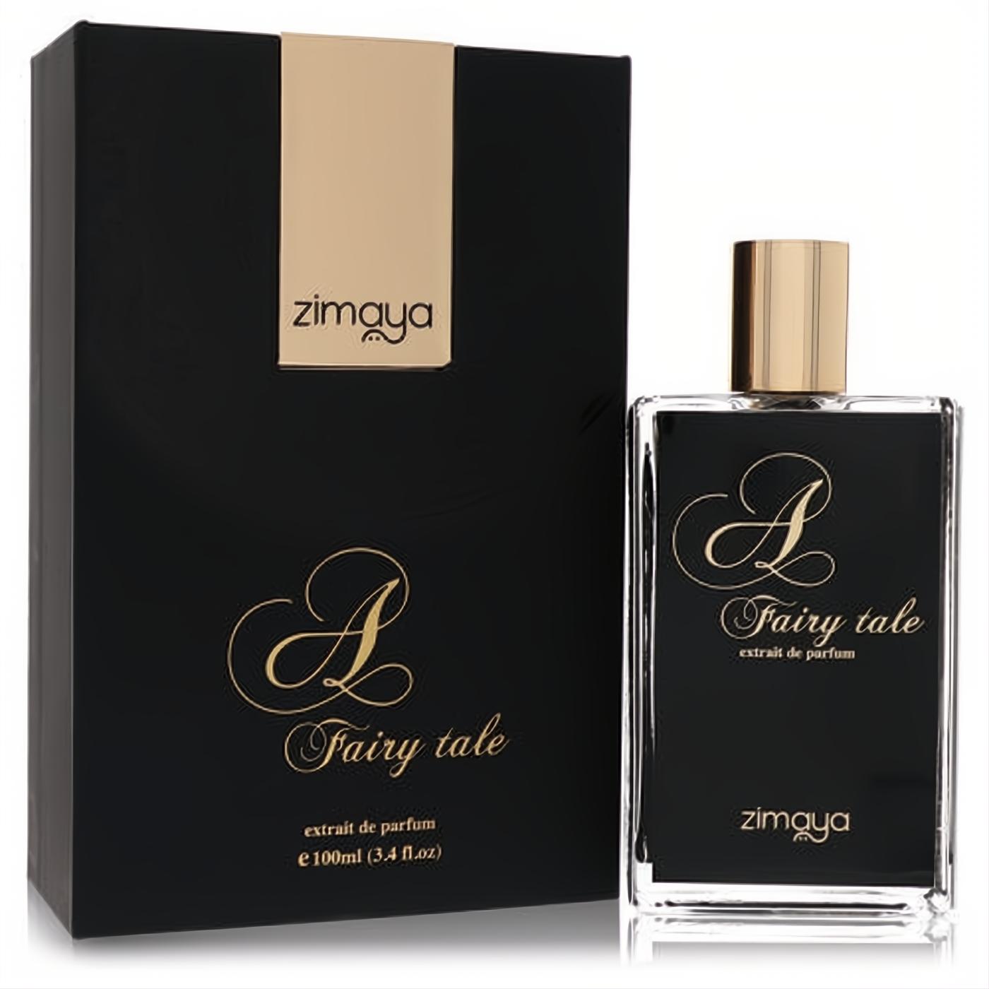 Afnan Zimaya Fairy Tale 3.4 oz extrait de parfum. Luxurious black bottle with gold cap and elegant matching gift box.
