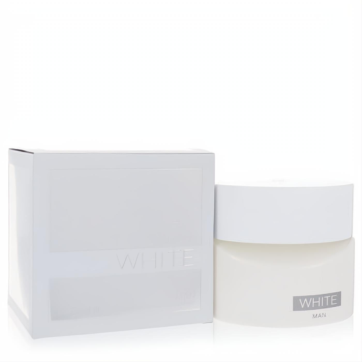 Experience Aigner White EDT for men, 4.25 oz. Sleek white bottle with 'WHITE MAN' text, presented in an elegant matching box.