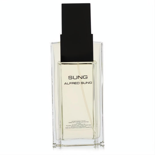 Alfred Sung SUNG women's 3.4 oz Eau De Toilette. Clear glass bottle with light amber fragrance and sleek black cap.