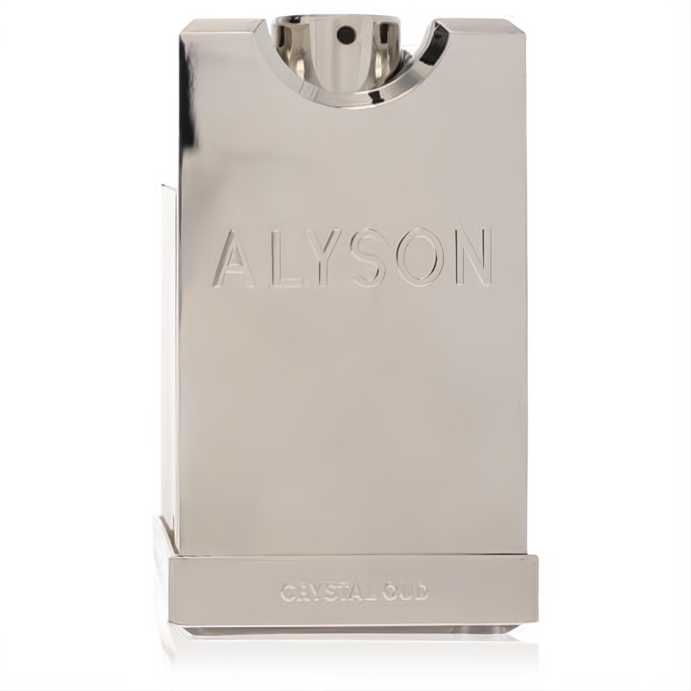 Alyson Oldoini Crystal Oud 3.3 oz men's Eau de Parfum. Sleek, reflective silver metallic bottle with embossed logo.
