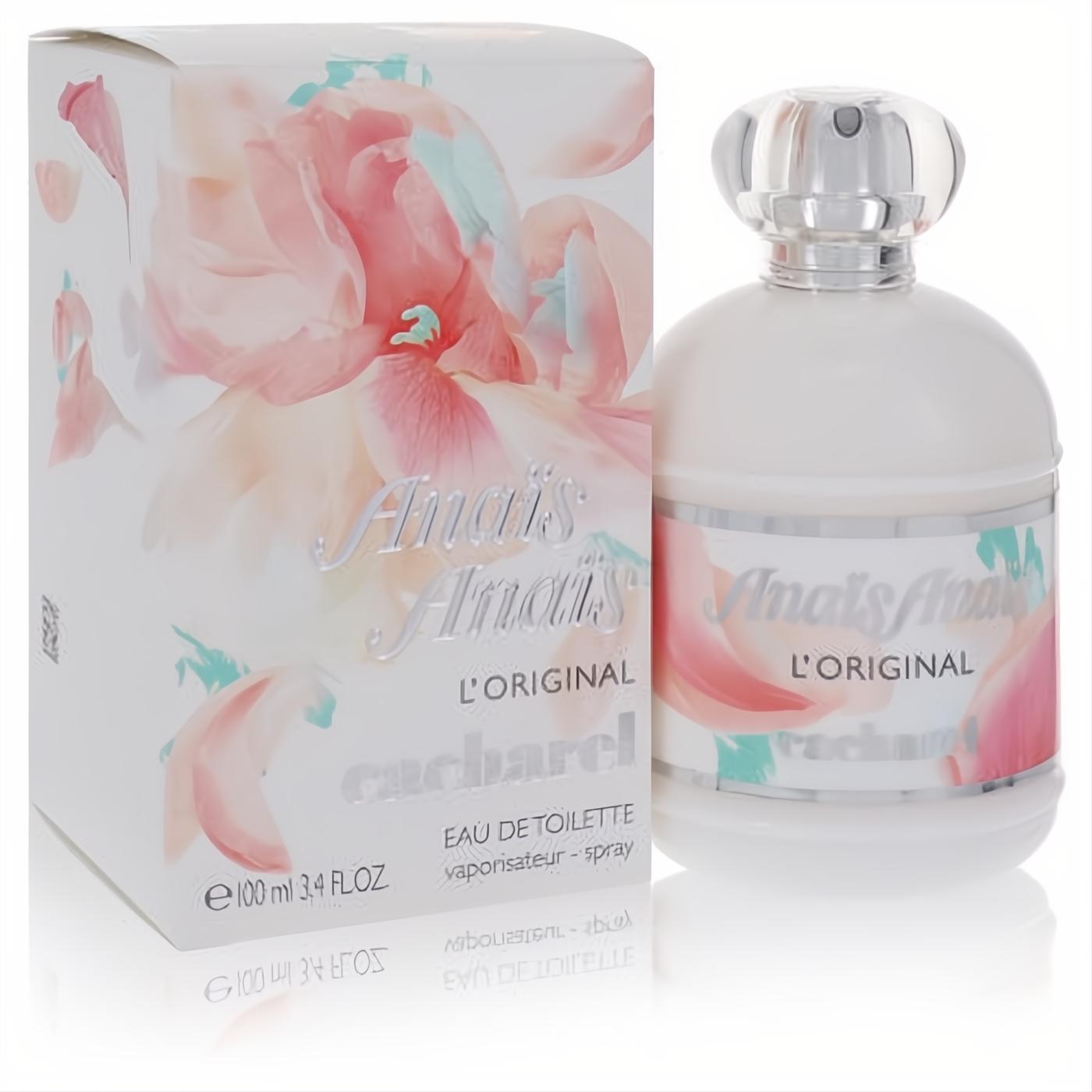 Iconic Anais Anais L'Original Cacharel 3.4 oz EDT spray. Elegant white bottle with clear cap and delicate floral box.