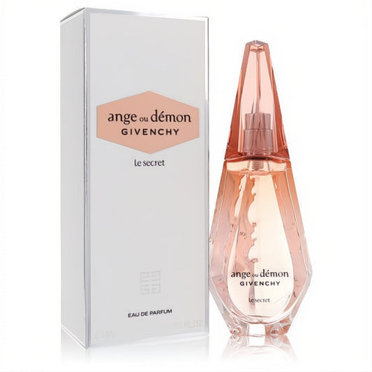 Givenchy Ange Ou Demon Le Secret 1.7 oz EDP. Elegant faceted peachy-pink crystal-like bottle with white box.