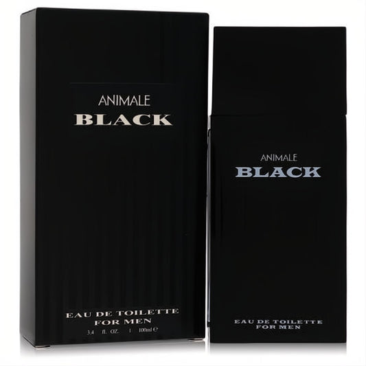 Bold Animale Black 3.4 oz Eau De Toilette for Men. Sleek black bottle and packaging for a signature fragrance.