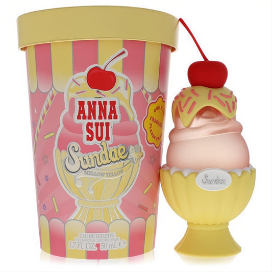 Experience Anna Sui Sundae Mellow Yellow 1.7 oz EDT. Delightful pink & yellow ice cream sundae bottle with cherry cap and matching packaging.