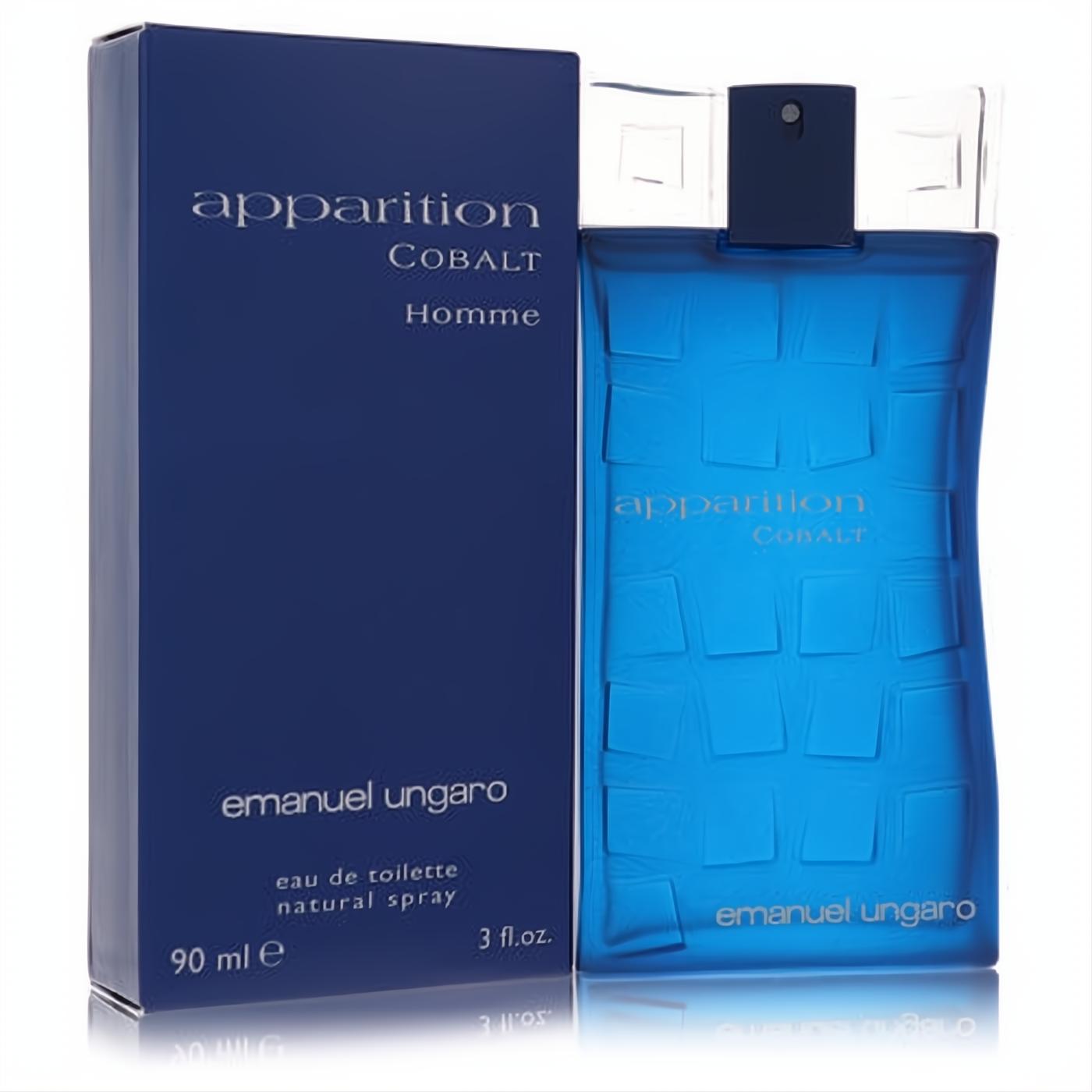 Ungaro Apparition Cobalt 3 oz EDT for men. Bold cobalt blue textured glass bottle and sleek matching box.