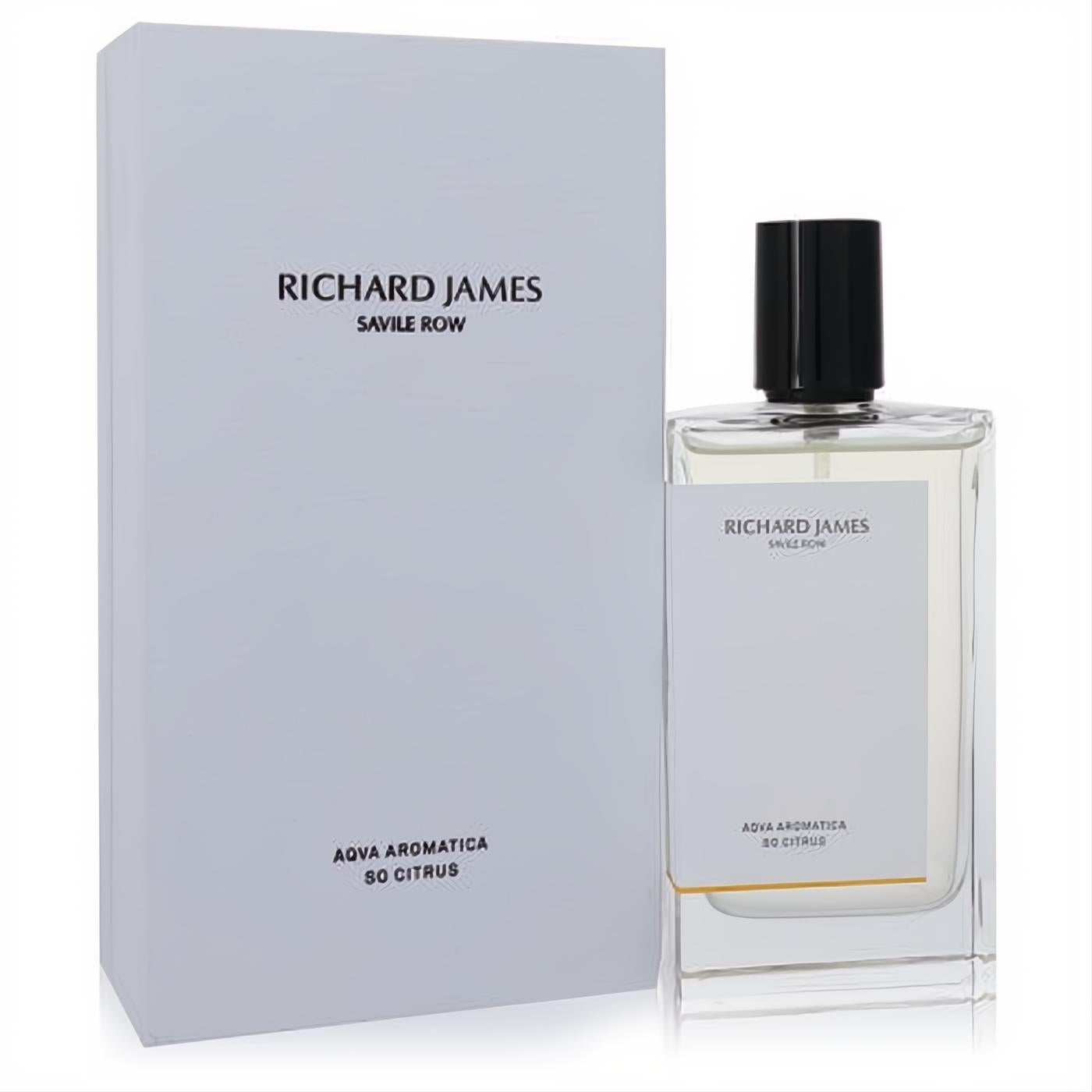 Richard James Aqua Aromatica So Citrus cologne spray in a sleek clear glass bottle with black cap and elegant white box.