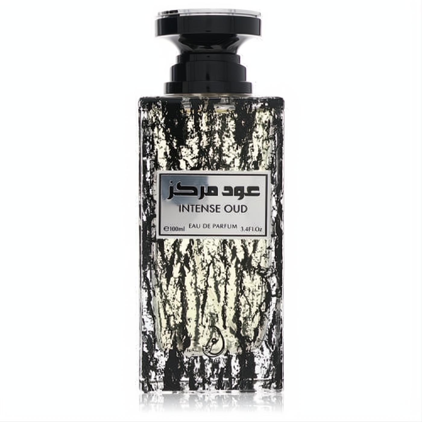 Bold Intense Oud unisex fragrance, 3.4 oz, in a luxurious black and silver textured glass bottle with a sleek black cap.