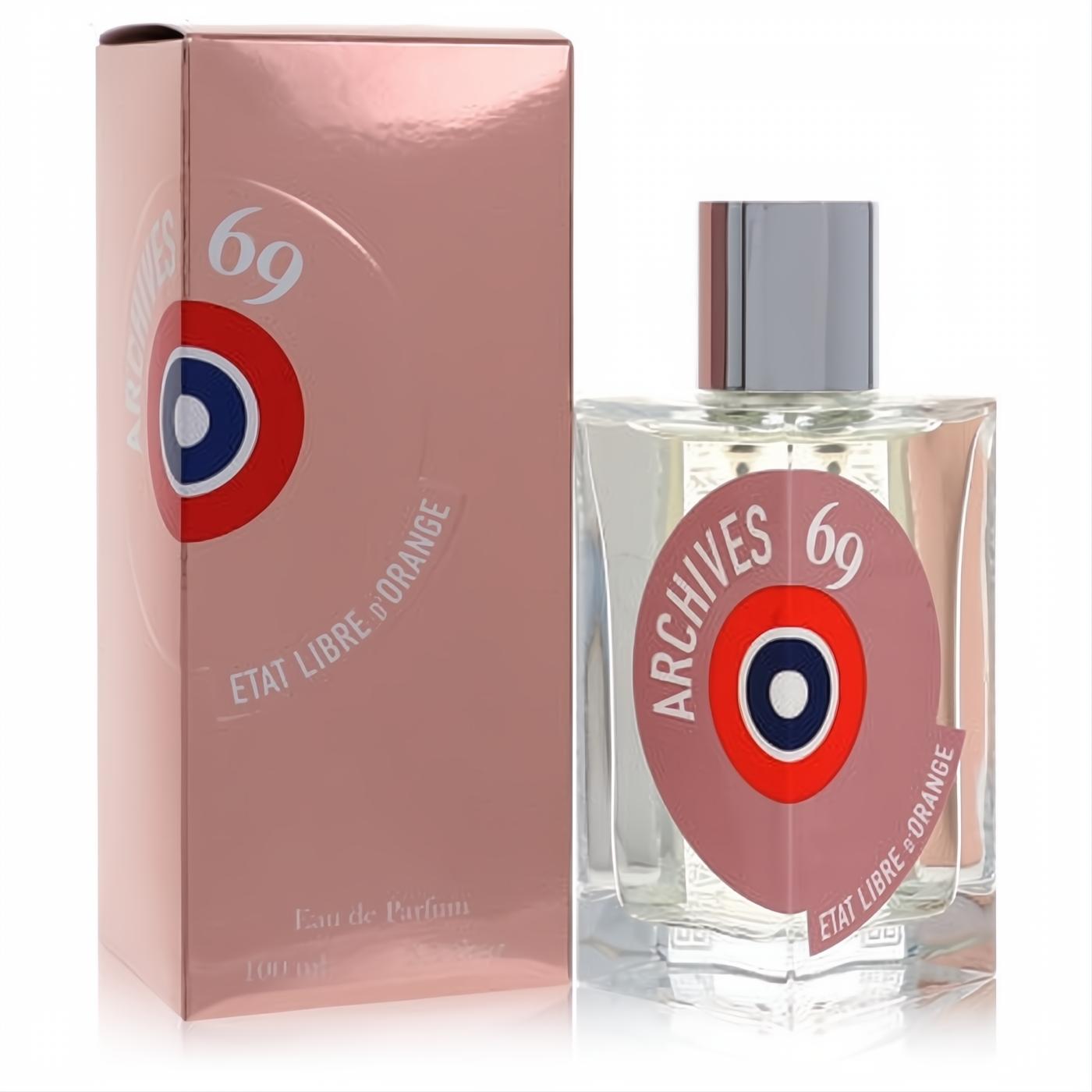 Archives 69 Etat Libre D'Orange 100ml EDP. Clear glass bottle with bold pink, red, blue target label and matching pink box.