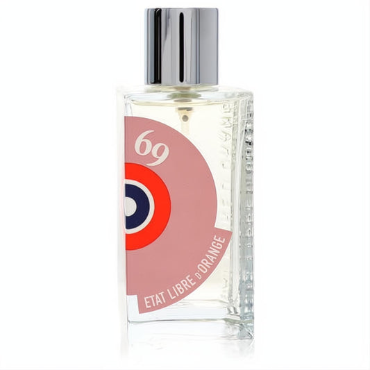 Etat Libre D'Orange Archives 69 unisex EDP spray. Clear glass bottle with a distinctive pink '69' label, target design, and sleek silver cap.