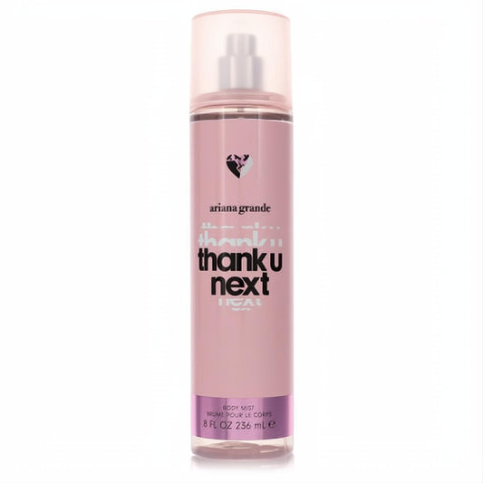 Ariana Grande Thank U, Next 8 oz body mist. Chic pink bottle with translucent cap and signature logo.