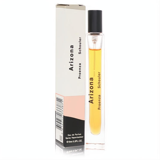 Women's Arizona by Proenza Schouler .3oz mini EDP spray. Clear glass bottle, amber liquid, black cap, and chic white & pink box.
