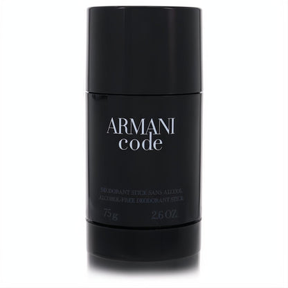 Sleek black Armani Code men's alcohol-free deodorant stick, 2.6 oz, featuring bold white branding for a sophisticated look.