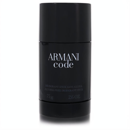 Sleek black Armani Code men's alcohol-free deodorant stick, 2.6 oz, featuring bold white branding for a sophisticated look.