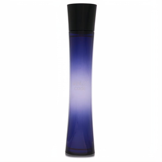 Elegant Armani Code women's Eau de Parfum bottle, featuring a sleek ombre blue-purple glass design and black cap.