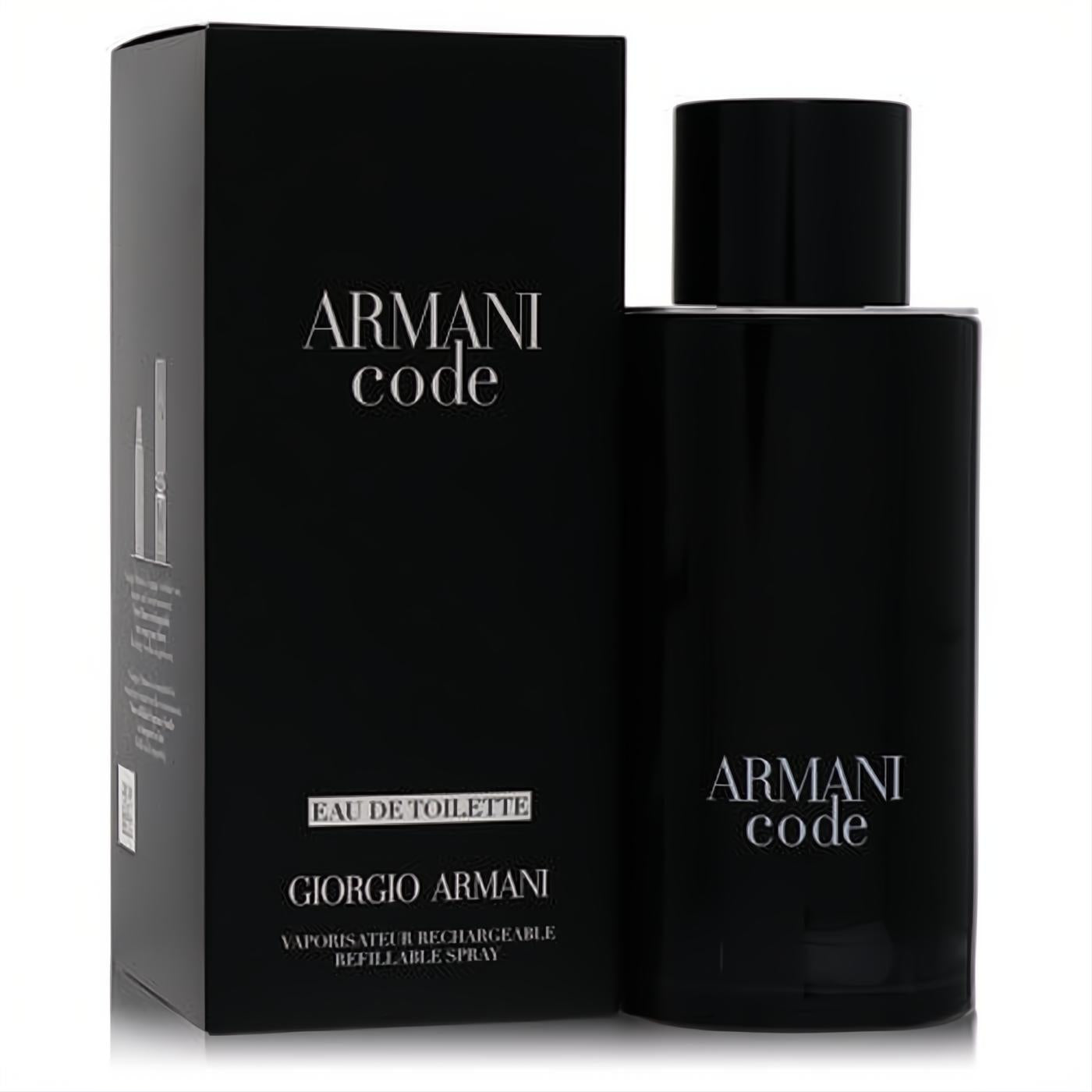 Armani Code 4.2 oz men's Eau De Toilette refillable spray. Sleek black bottle and matching elegant box.