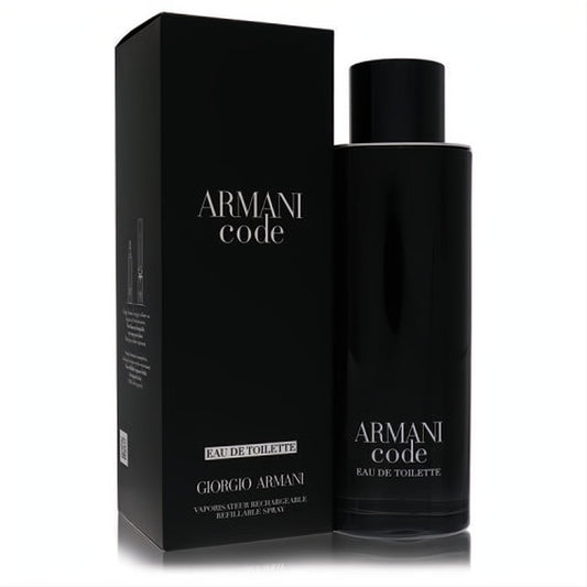 Experience luxury with Armani Code 6.7 oz Eau De Toilette. Sleek black refillable spray bottle and elegant matching box.
