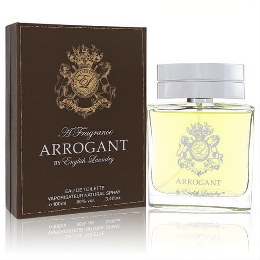Arrogant by English Laundry 3.4 oz men's EDT. Sophisticated brown box & clear glass bottle with a rich amber fragrance.