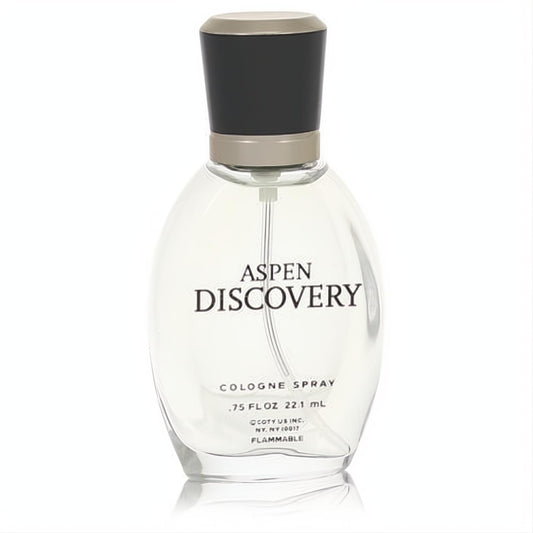 Coty Aspen Discovery .75 oz men's cologne spray. Clear glass bottle with a stylish black and silver cap for a refreshing, masculine aroma.