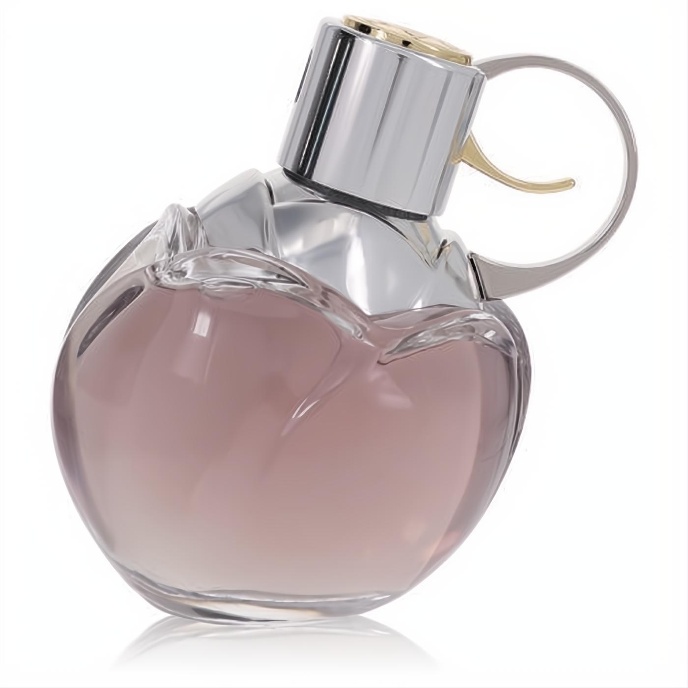 Azzaro Wanted Girl Tonic 2.7 oz EDT. Clear glass bottle with blush pink fragrance, bold silver cap, and unique gold-accented trigger.