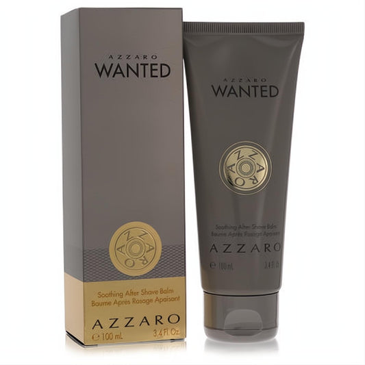 Azzaro Wanted men's After Shave Balm 3.4 oz in a sleek dark gray tube and stylish two-tone box with gold emblem.