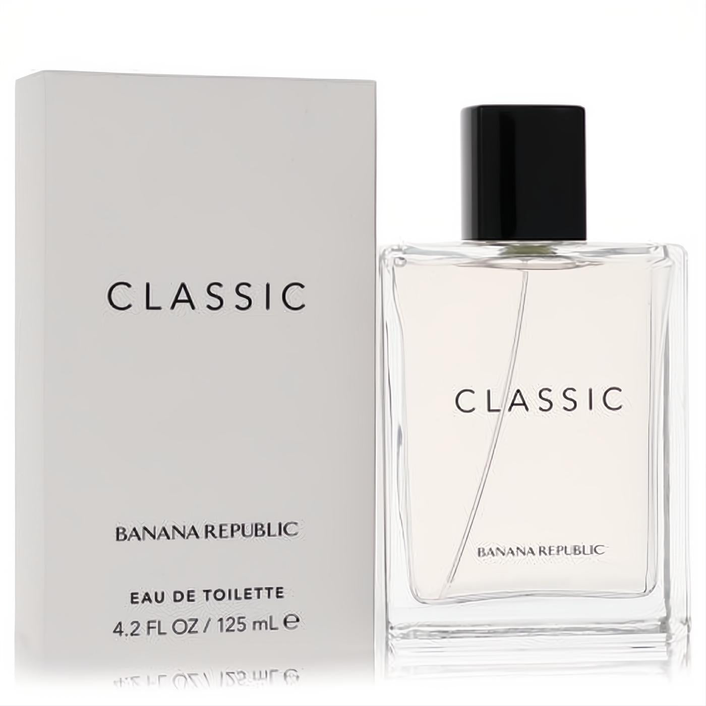 Discover Banana Republic Classic 4.2 oz EDT. Clear glass bottle, black cap, and white branded box for this iconic unisex fragrance.