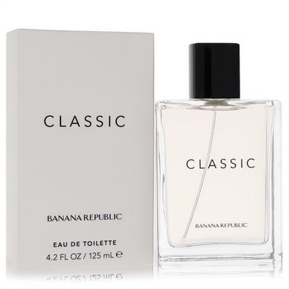 Discover Banana Republic Classic 4.2 oz EDT. Clear glass bottle, black cap, and white branded box for this iconic unisex fragrance.