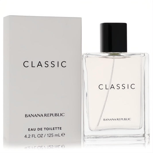 Discover Banana Republic Classic 4.2 oz EDT. Clear glass bottle, black cap, and white branded box for this iconic unisex fragrance.