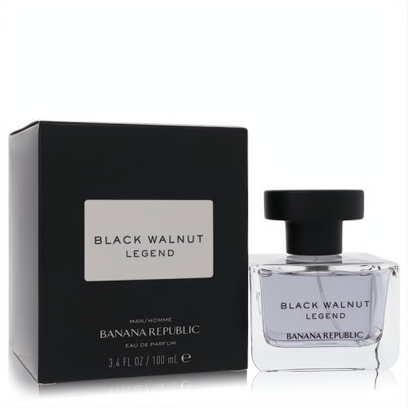 Banana Republic Black Walnut Legend men's Eau De Parfum. Elegant black box and clear glass 3.4 oz bottle with sleek black cap.